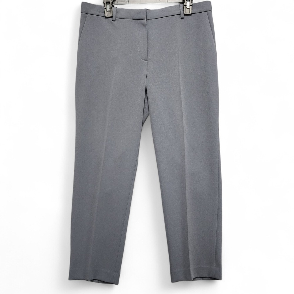 Theory Treeca 4 Regent Crepe Pants Women Sz 10 Gray Ankle 26" Inseam Work Office